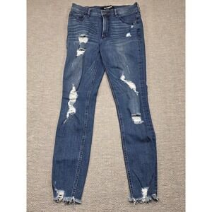 Express Denim Perfect Stretch+ High Rise Ankle Skinny Distressed Jeans 4R Blue